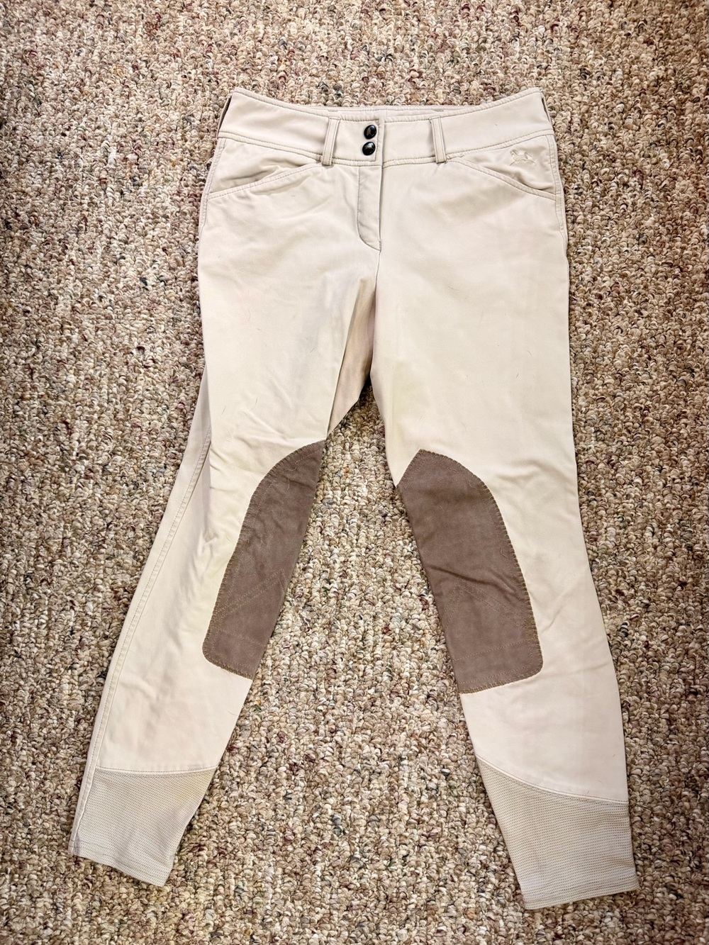 Beige Ankle Riding Breeches with Brown Knee Patches